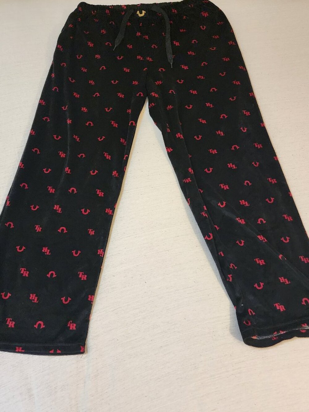 True Religion Men's XL Loungewear Pants Black and Red Drawstring